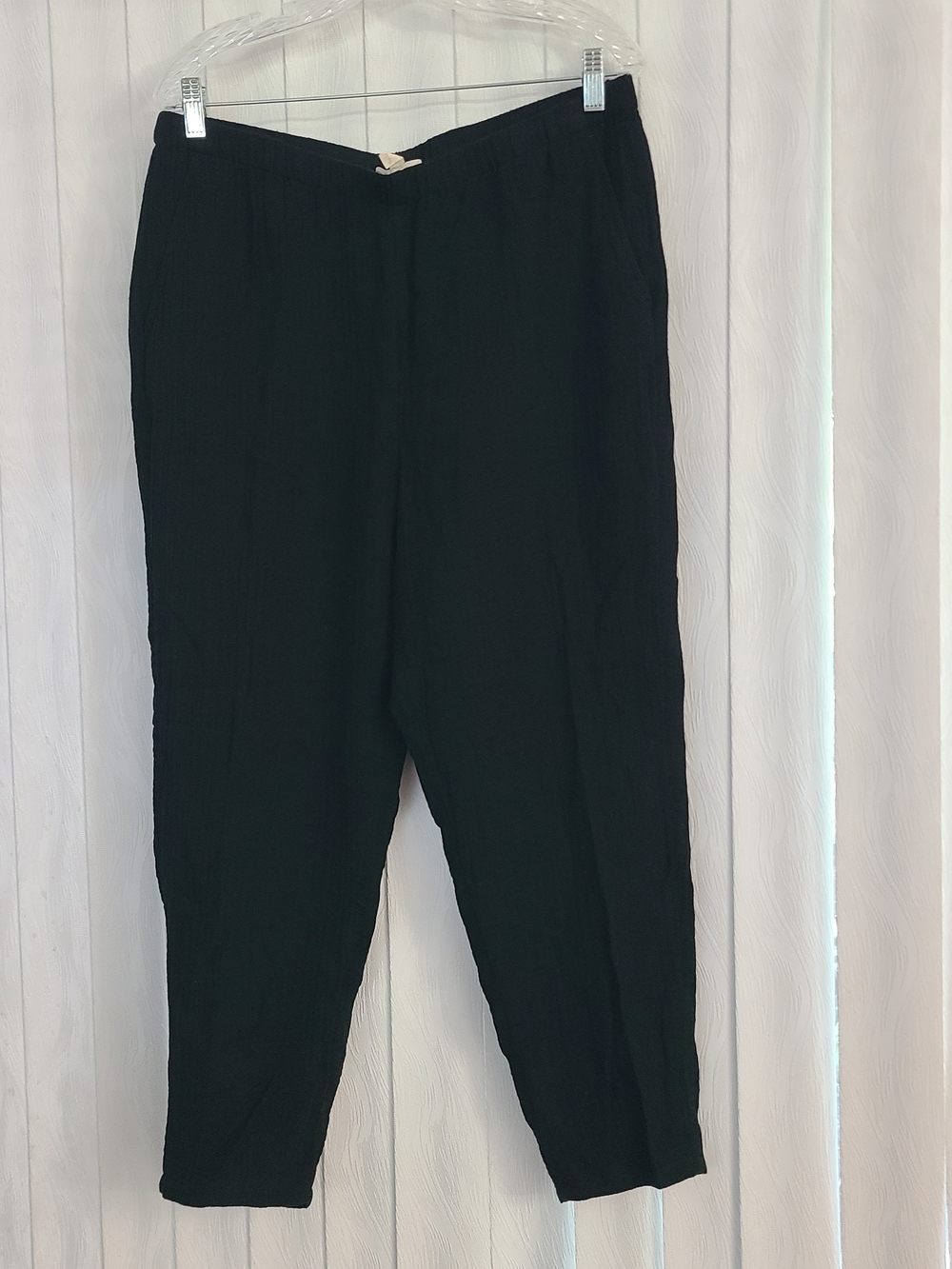 Eileen Fisher L Petite Black Organic Cotton Elastic Waist Pull On Ankle Pants